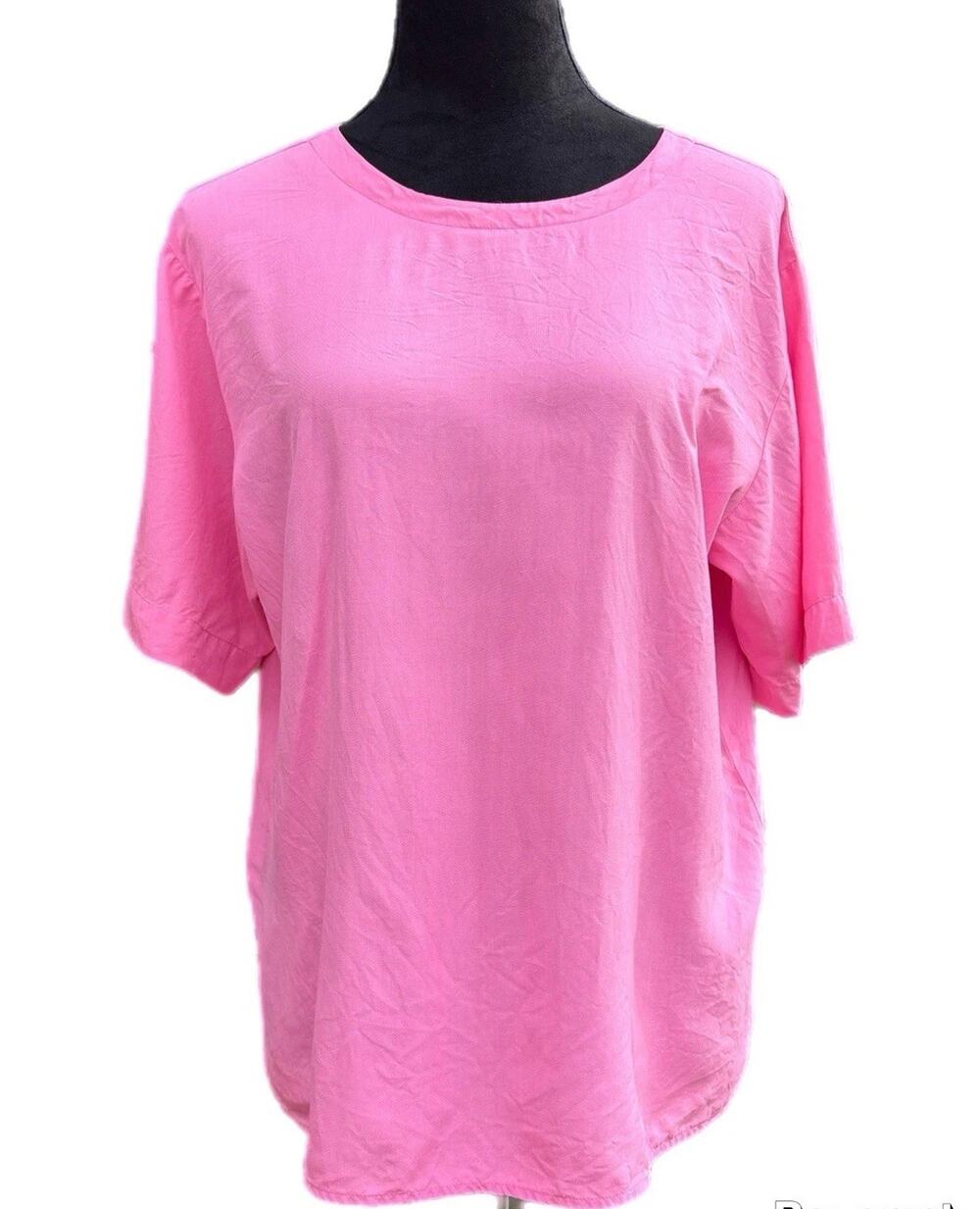 Vintage 90s 2567 Basics Silk Barbie Pink Blouse Top Women’s 10 Short Sleeve Chic